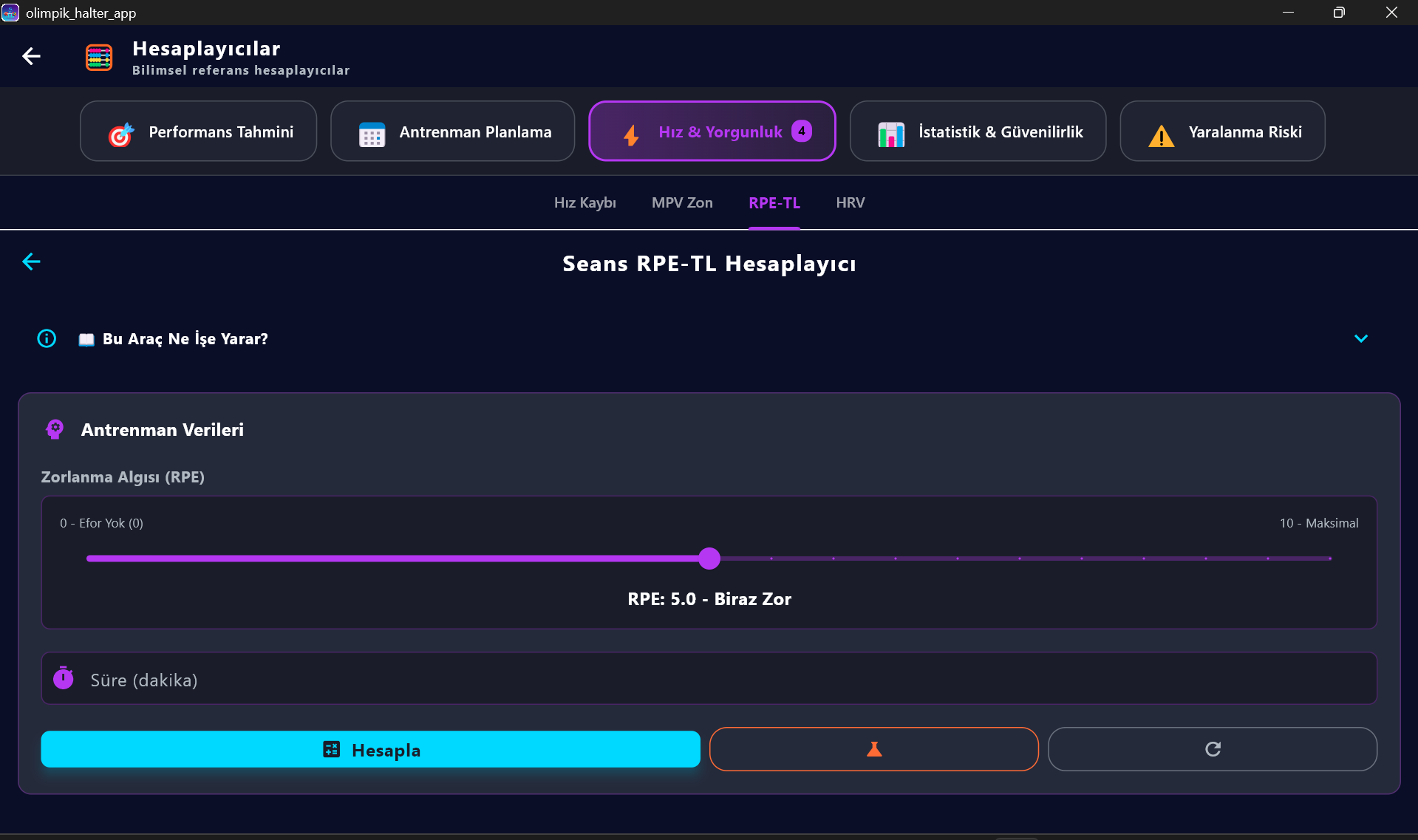 Seans RPE-TL Hesaplayıcı